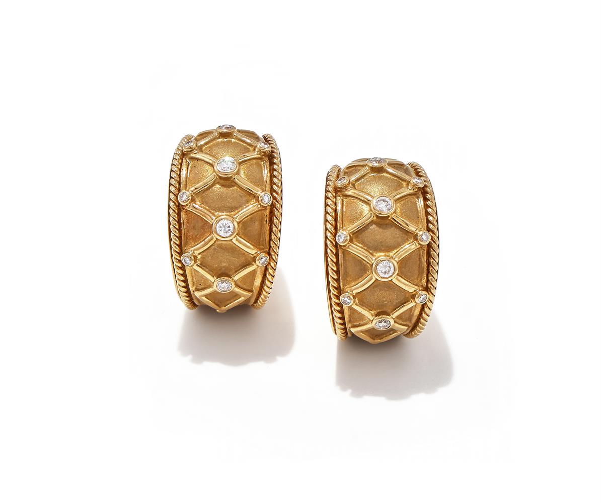 A PAIR OF DIAMOND SET HOOP EARRINGS