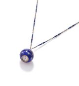 AN EDWARDIAN ENAMELL FOB WATCH ON CHAIN