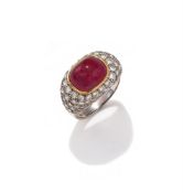 TRIO, A RUBY AND DIAMOND DRESS RING