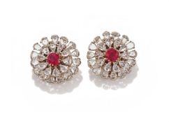 A PAIR OF RUBY AND DIAMOND EARRINGS