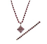 A GEORGIAN GARNET RIVIERE NECKLACE, PENDANT AND BRACELET