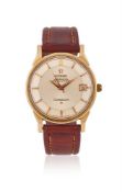 OMEGA, CONSTELLATION, REF. 168.005, A GOLD CAPPED WRISTWATCH WITH PIE PAN DIAL AND DATE