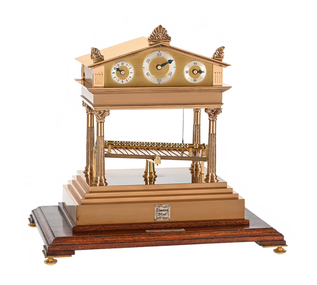 AN ARCHITECTURAL LACQUERED BRASS CONGREVE-TYPE ROLLING BALL TIMEPIECE