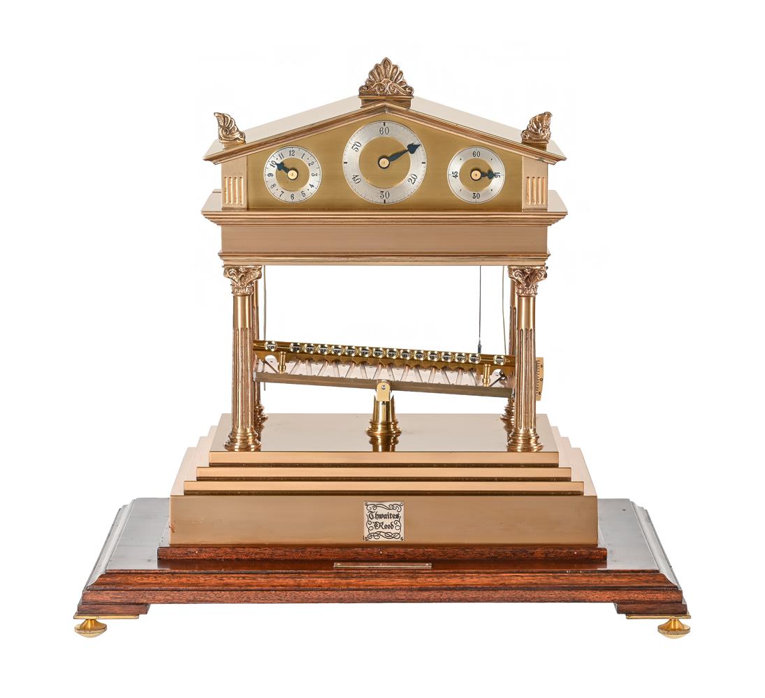 AN ARCHITECTURAL LACQUERED BRASS CONGREVE-TYPE ROLLING BALL TIMEPIECE - Image 2 of 6