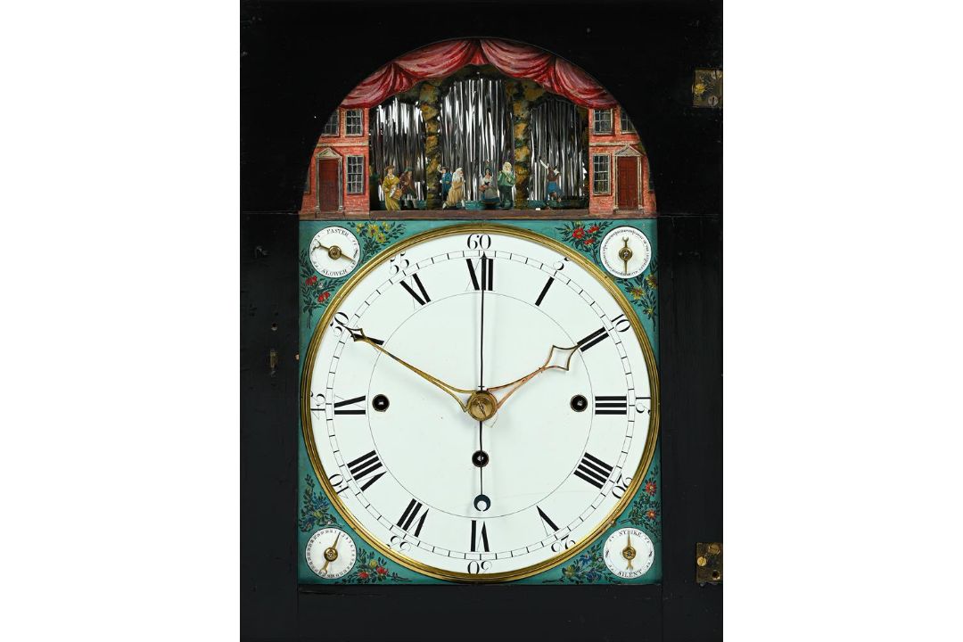 AN IMPRESSIVE GEORGE III GILT METAL MOUNTED MUSICAL AUTOMATON CENTRE SECONDS CALENDAR TABLE CLOCK - Image 2 of 7
