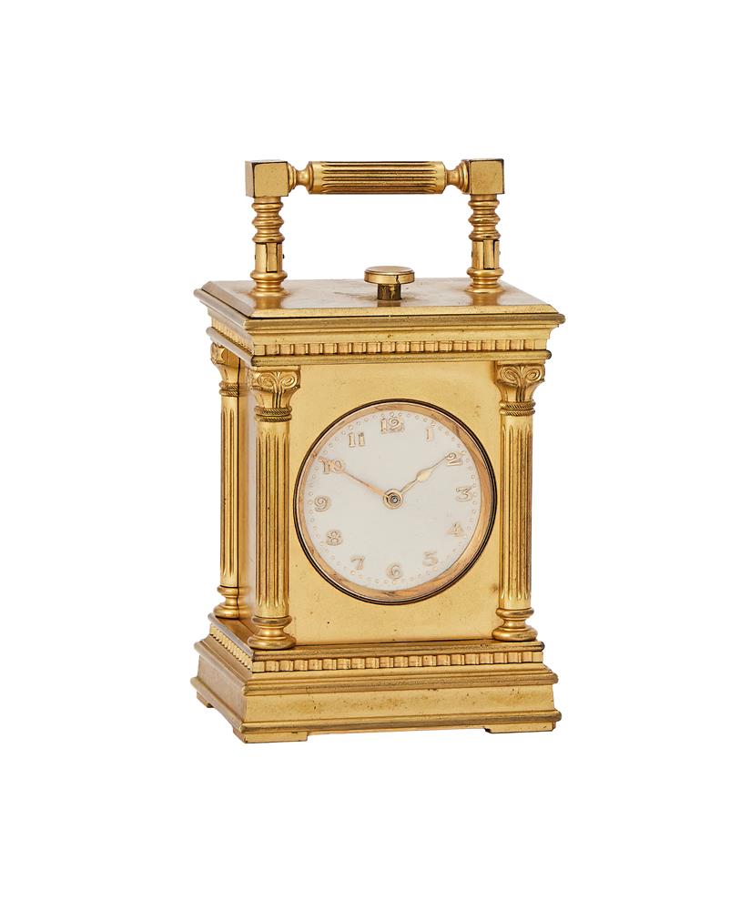 A SWISS GILT BRASS MINIATURE MINUTE-REPEATING CARRIAGE TIMEPIECE