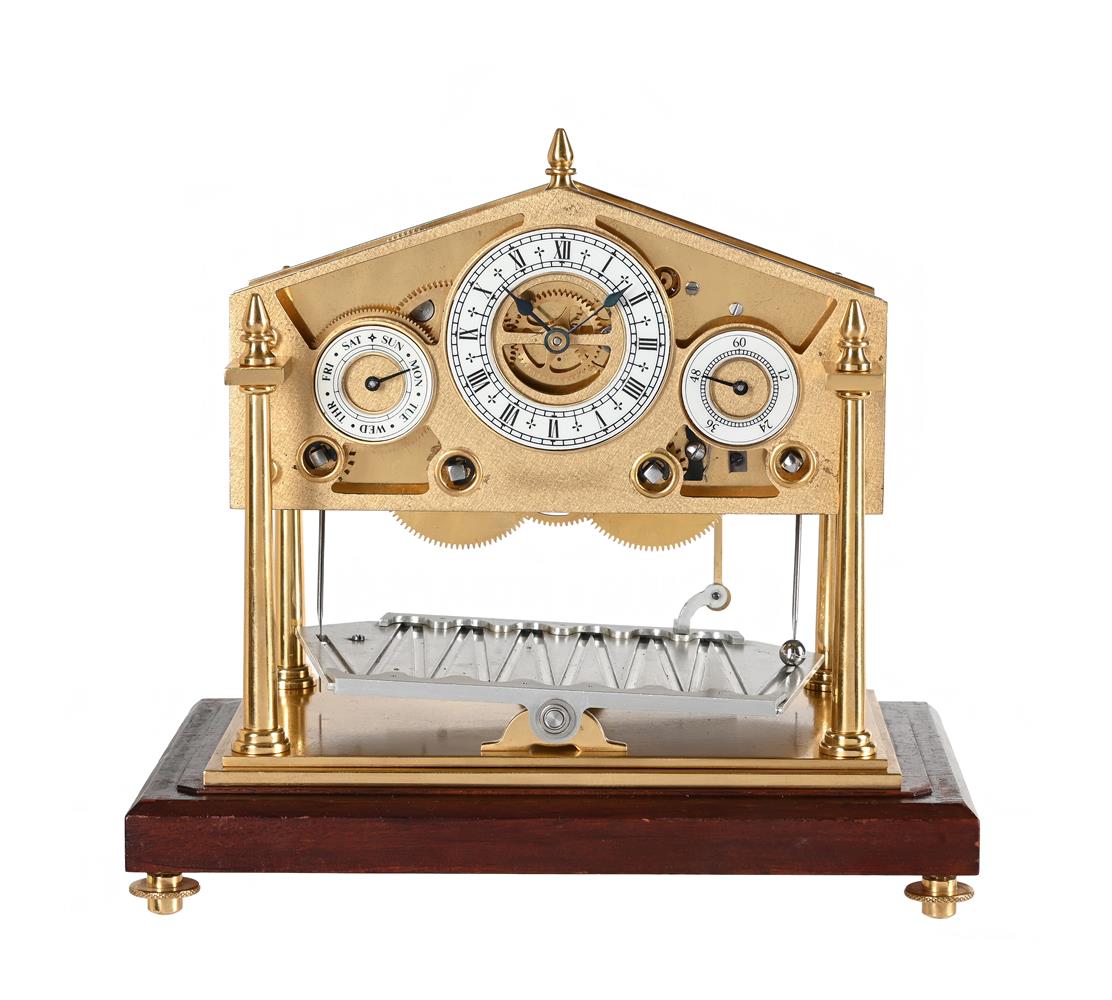 A LACQUERED BRASS MINIATURE CONGREVE-TYPE ROLLING BALL TIMEPIECE - Image 2 of 6