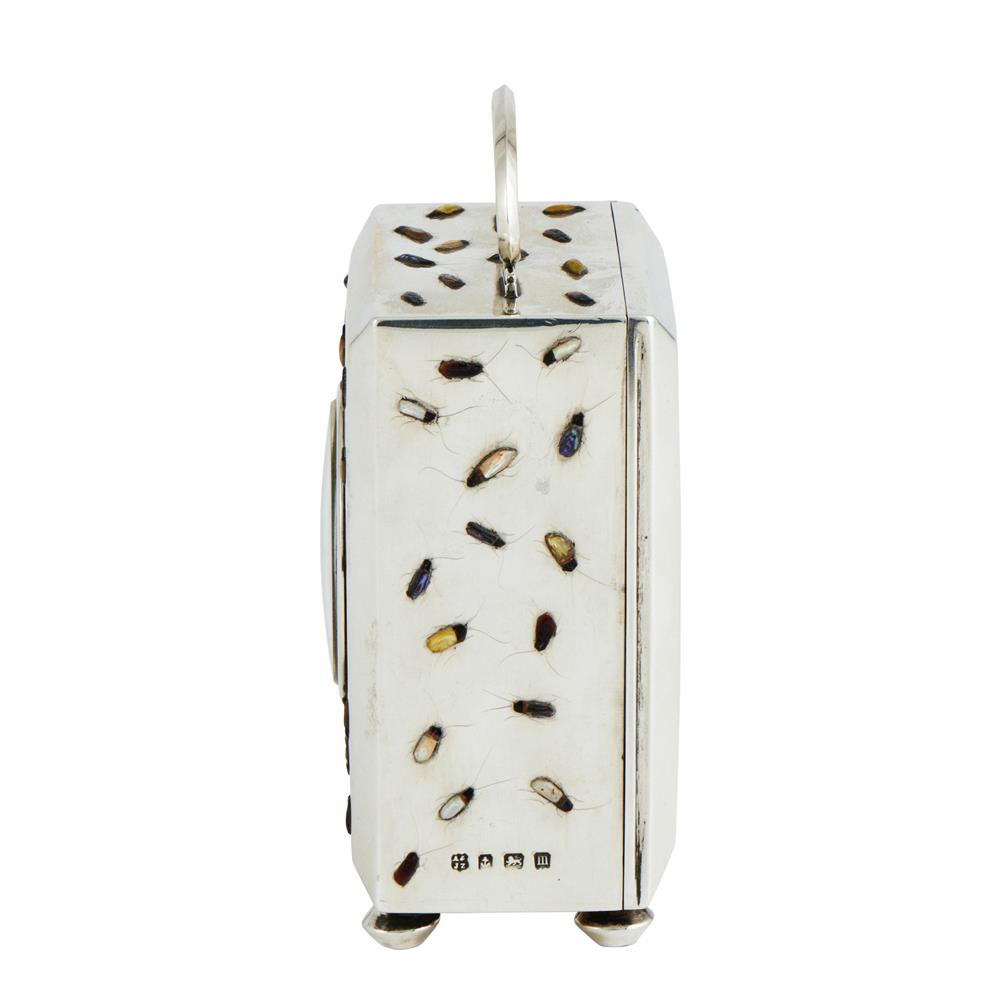 Y A RARE GEORGE V SHIBAYAMA INSECT DECORATED SILVER CARRIAGE TIMEPIECE - Image 4 of 7