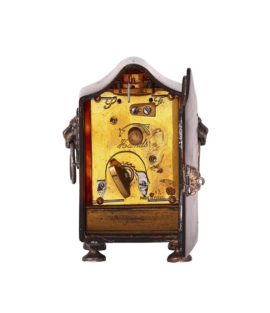 Y AN EDWARDIAN SILVER MOUNTED AND INLAID TORTOISESHELL DESK/CARRIAGE TIMEPIECE - Image 3 of 4