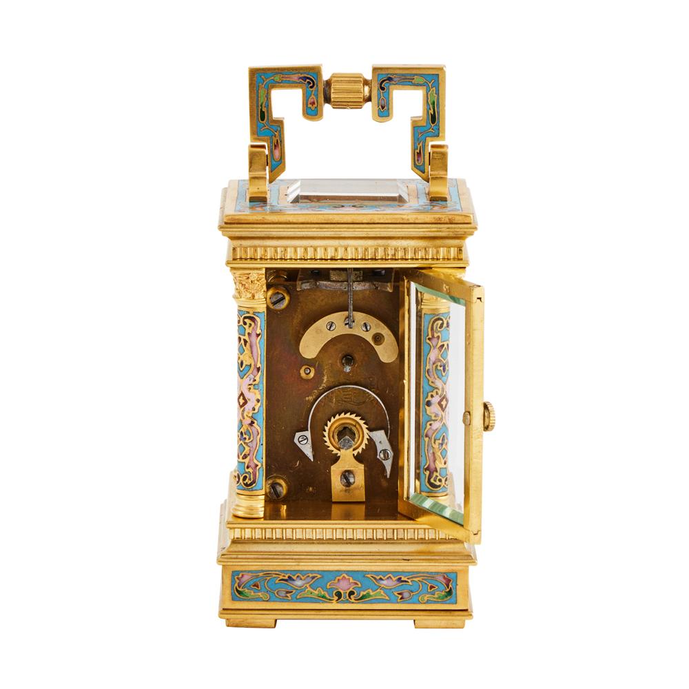 A FINE FRENCH CLOISONNE ENAMELLED MINIATURE ANGLAISE RICHE CASED CARRIAGE TIMEPIECE - Image 3 of 3