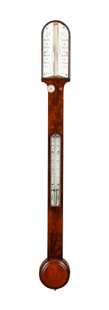 Y A VICTORIAN FIGURED MAHOGANY MERCURY STICK BAROMETER