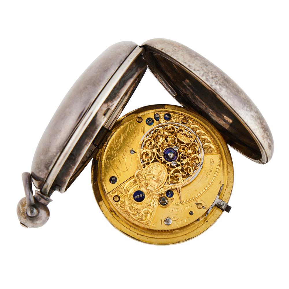 A REGENCY SILVER VERGE HUNTER POCKET WATCH WITH ‘NAME’ DIAL - Image 2 of 3