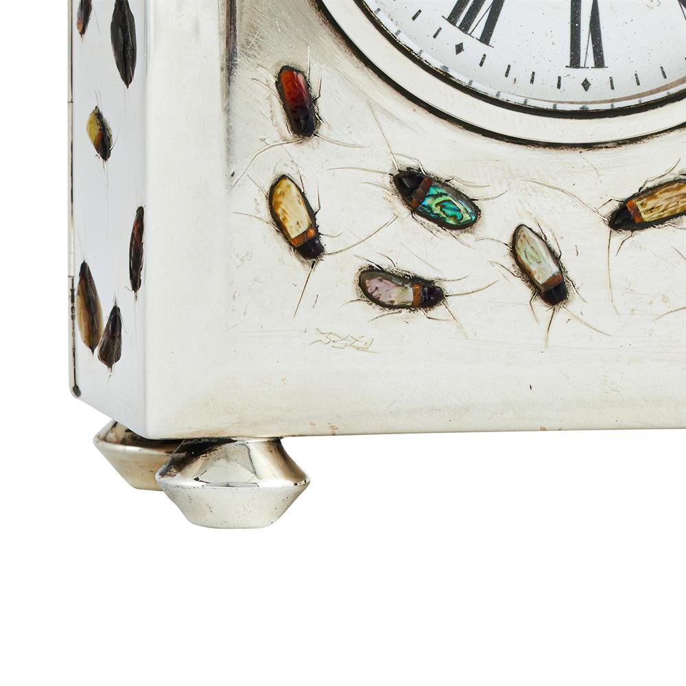 Y A RARE GEORGE V SHIBAYAMA INSECT DECORATED SILVER CARRIAGE TIMEPIECE - Image 2 of 7