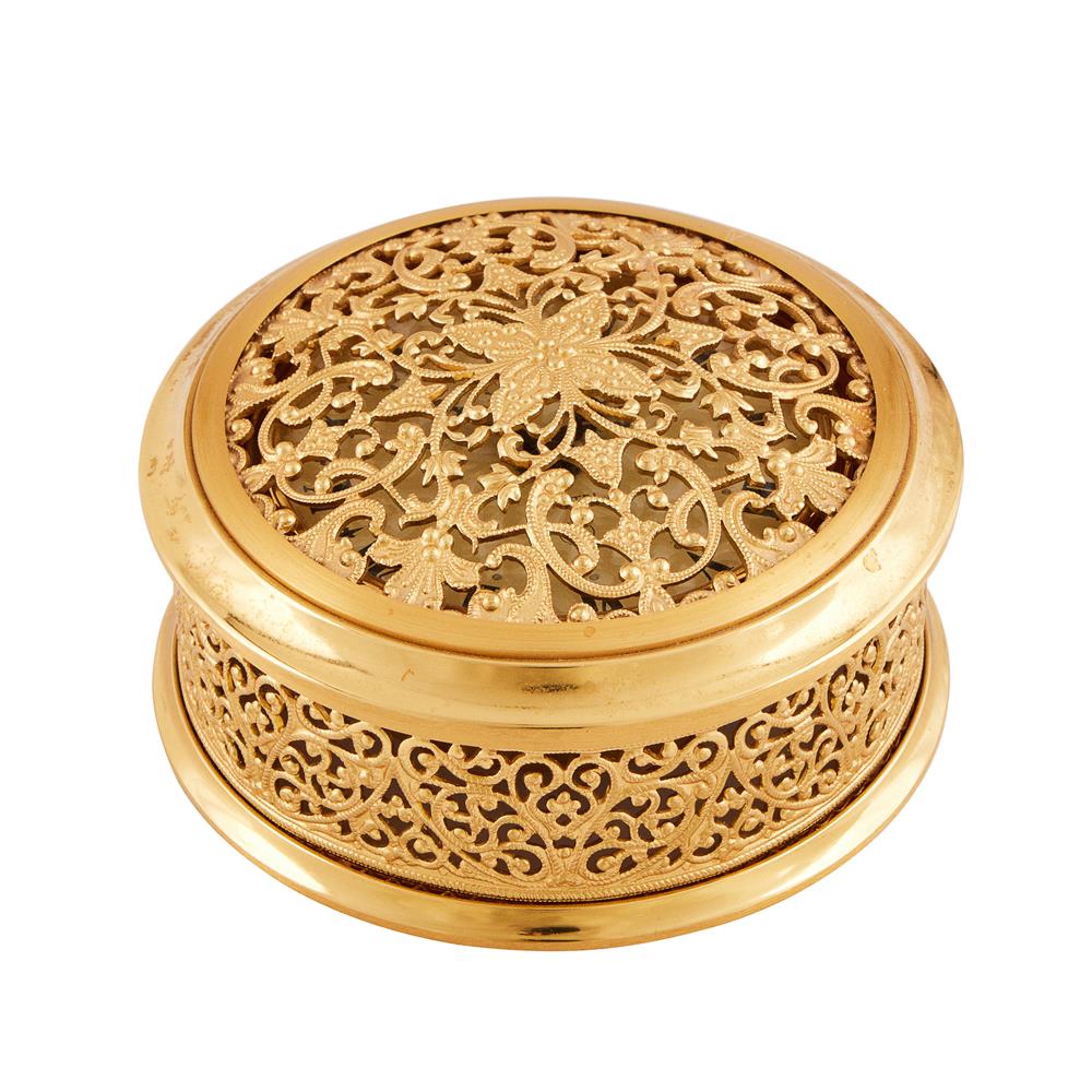 A SWISS PIERCED GILT BRASS HORIZONTAL ALARM TIMEPIECE - Image 2 of 3