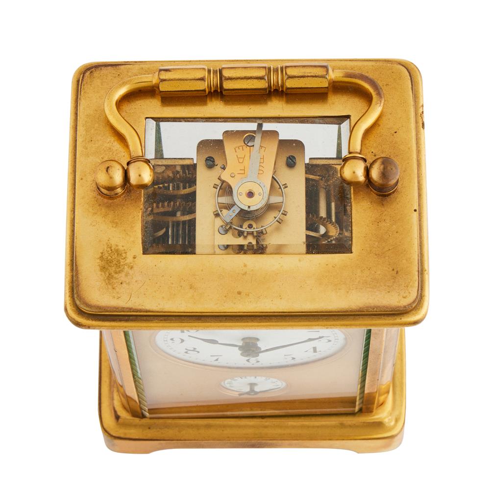 AN UNUSUAL FRENCH BRASS CARRIAGE TIMEPIECE WITH TWIN CALENDAR INDICATION - Image 7 of 8