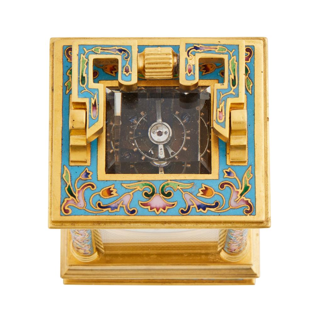 A FINE FRENCH CLOISONNE ENAMELLED MINIATURE ANGLAISE RICHE CASED CARRIAGE TIMEPIECE - Image 2 of 3