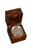 A VICTORIAN TWO-DAY MARINE CHRONOMETER IN A BRASS-BOUND MAHOGANY BOX