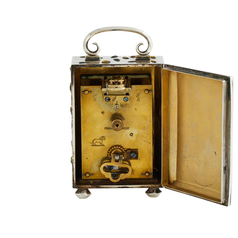 Y A RARE GEORGE V SHIBAYAMA INSECT DECORATED SILVER CARRIAGE TIMEPIECE - Image 6 of 7