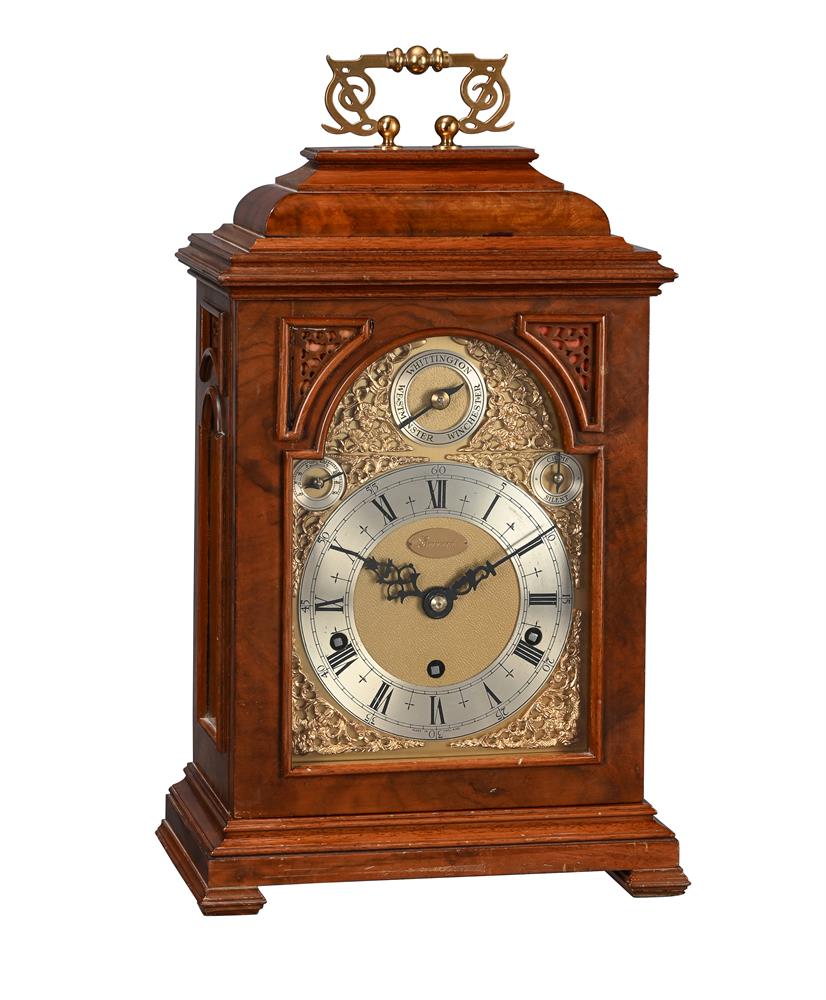 A WALNUT CASED COMMEMORATIVE ‘DANIEL QUARE’ MODEL MONTH GOING QUARTER-CHIMING TABLE/BRACKET CLOCK