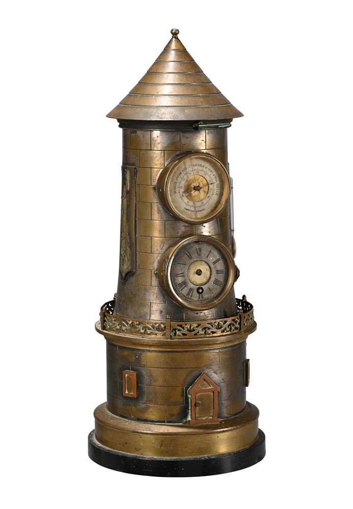 AN INCOMPLETE FRENCH SILVERED AND GILT BRASS NOVELTY AUTOMATON WINDMILL TIMEPIECE