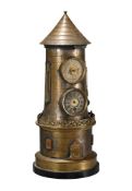 AN INCOMPLETE FRENCH SILVERED AND GILT BRASS NOVELTY AUTOMATON WINDMILL TIMEPIECE