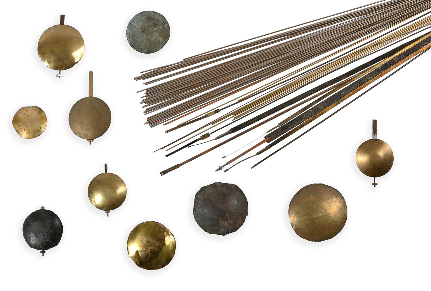 A SELECTION OF LONGCASE CLOCK PENDULUM COMPONENTS