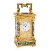 A FINE FRENCH CLOISONNE ENAMELLED MINIATURE ANGLAISE RICHE CASED CARRIAGE TIMEPIECE