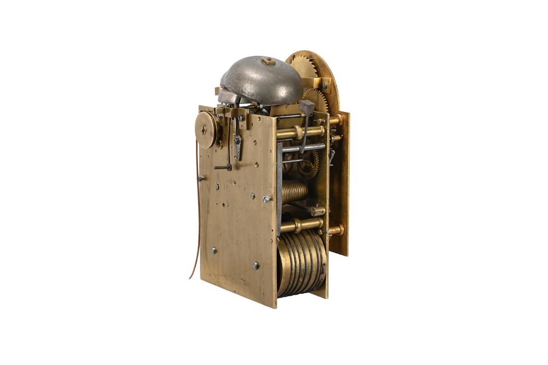 A GEORGE II SMALL BRASS MOUNTED EBONISED BRACKET/TABLE CLOCK WITH PULL-QUARTER REPEAT ON TWO BELLS - Image 5 of 5