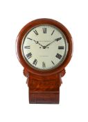 Y A VICTORIAN FIGURED MAHOGANY DROP-DIAL FUSEE WALL CLOCK