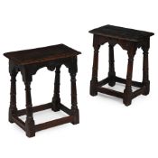 A RARE MATCHED PAIR OF ELIZABETH I OR JAMES I OAK JOINT STOOLS, CIRCA 1580 - 1620