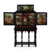 Y A FLEMISH, EBONY, EBONISED, TORTOISESHELL AND IVORY CABINET ON STAND, MID TO LATE 17TH CENTURY