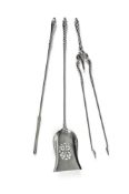 A SET OF THREE GEORGE III POLISHED STEEL FIRE TOOLS, CIRCA 1800
