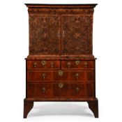 A WILLIAM & MARY WALNUT, OLIVEWOOD OYSTER VENEERED AND LABURNUM CABINET ON STAND, CIRCA 1690