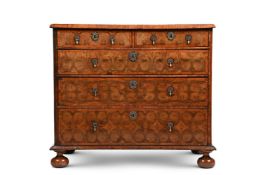 A FINE WILLIAM & MARY OLIVEWOOD 'OYSTER' VENEERED AND FRUITWOOD CROSSBANDED CHEST OF DRAWERS