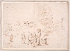 Giovanni Francesco Grimaldi (1606–1680), Landscape with shepherds kneeling before a term
