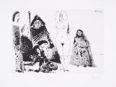 λ Pablo Picasso (1881-1973), Young Man Kneeling before Nude with Procuress and Others, from Series …