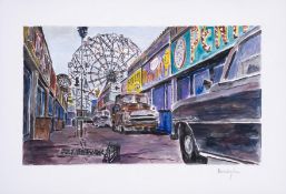 Bob Dylan (b.1941), Amusement Park Alleyway (Unique Watercolour)