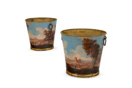 A PAIR OF TÔLE PEINTE PLANTERS PROBABLY PONTYPOOL