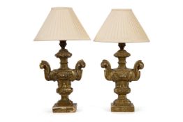 A PAIR OF ITALIAN GILTWOOD TABLE LIGHTS, PROBABLY 18TH CENTURY AND LATER