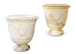 A LARGE PAIR OF FRENCH ANDUZE GLAZED TERRACOTTA GARDEN URNS, PROVENCE