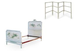 A PAIR OF GREEN AND CREAM PAINTED FOLDING TOWEL RAILS OF GEORGE III STYLE, EARLY 20TH CENTURY