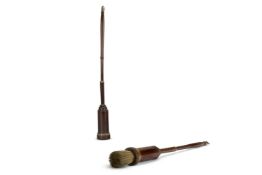TWO BRASS BOUND FRUITWOOD DOMESTIC ASH/FIRE BRUSHES, 19TH CENTURY