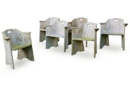 A SET OF SIX ELM GARDEN CHAIRS, LATE 20TH CENTURY