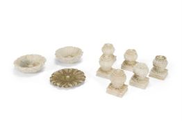 A SET OF SIX WHITE MARBLE CARPET WEIGHTS, INDIAN