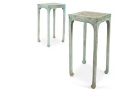 A PAIR OF CHINESE STYLE BLUE PAINTED SQUARE STANDS, MODERN