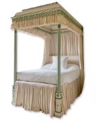 A GREEN AND CREAM-PAINTED `GARRICK' FOUR POST BED OF GEORGE III STYLE, 20TH CENTURY