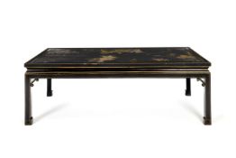 A CHINESE BLACK AND GILT LACQUER AND JAPANNED LOW TABLE, POSSIBLY BY MALLETT