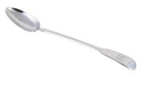 A GEORGE III SILVER FIDDLE PATTERN BASTING SPOON