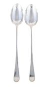 A MATCHED PAIR OF GEORGE III SILVER OLD ENGLISH PATTERN SERVING SPOONS
