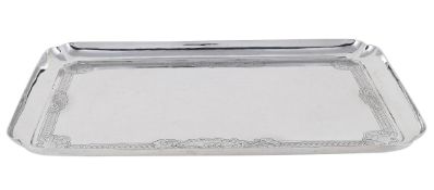 A SILVER SHAPED RECTANGULAR TRAY